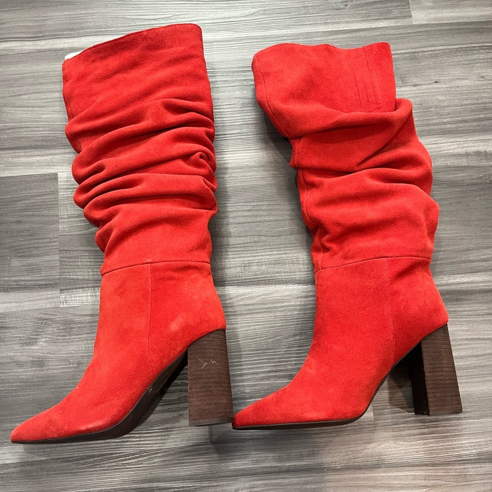 Jeffrey Campbell Red Suede Heeled Boots